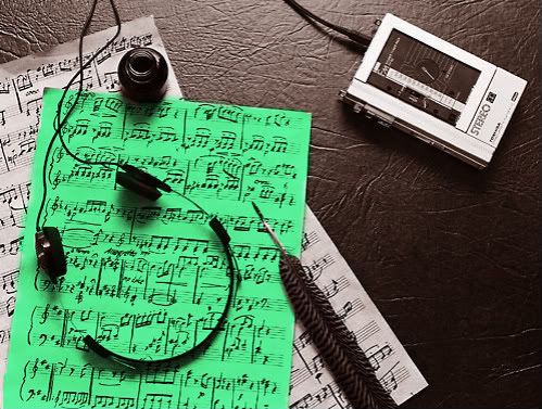 music sheet and headphones green sheet color splash Pictures, Images and Photos
