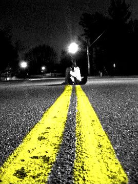 color splash yellow lines on the road leading to a person at the end Pictures, Images and Photos