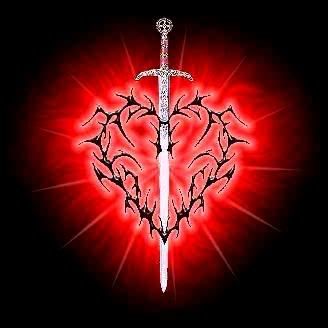 A Standing Sword on the Heart Pictured as A Tribal Tattoo Designs